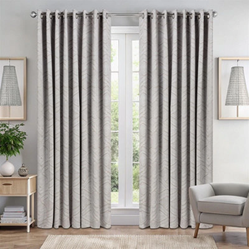 Image of Luxury Living Triple Weave Soft Drape Geometric Aztec Print Ring Top Blackout Curtains 168Cm X 137Cm Cream