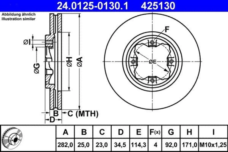 Image of ATE 24.0125-0130.1 Brake disc Vented Brake Disc (82)