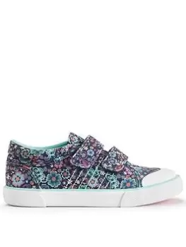 Image of Start-rite Garden Girls Navy Floral Machine Washable Trainers - Blue Size 9 Younger