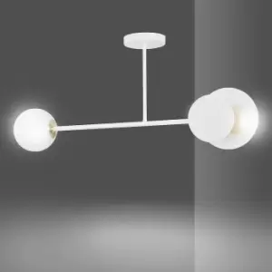 Image of Minerva White Globe Semi Flush Light with White Glass Shades, 2x E27