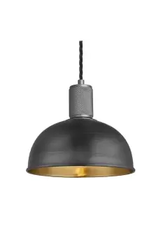 image of Knurled Dome Pendant Light, 8 Inch, Pewter & Brass, Pewter Holder