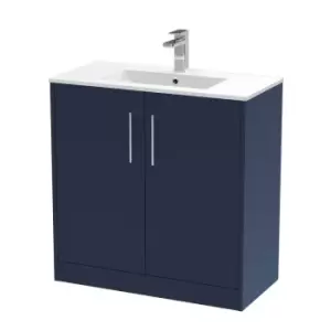 image of Hudson Reed Juno 800mm Floor Standing 2 Door Vanity & Minimalist Basin - Electric Blue