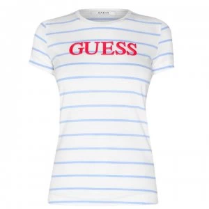 Guess Laquard T Shirt - White/Blue