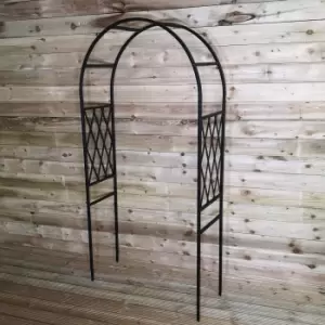 Image of 7.5ft (2.28m x 1.1m) Tom Chambers Climbing Rose Arch Trellis Black Powder Coated Metal Steel Garden Flower Arch