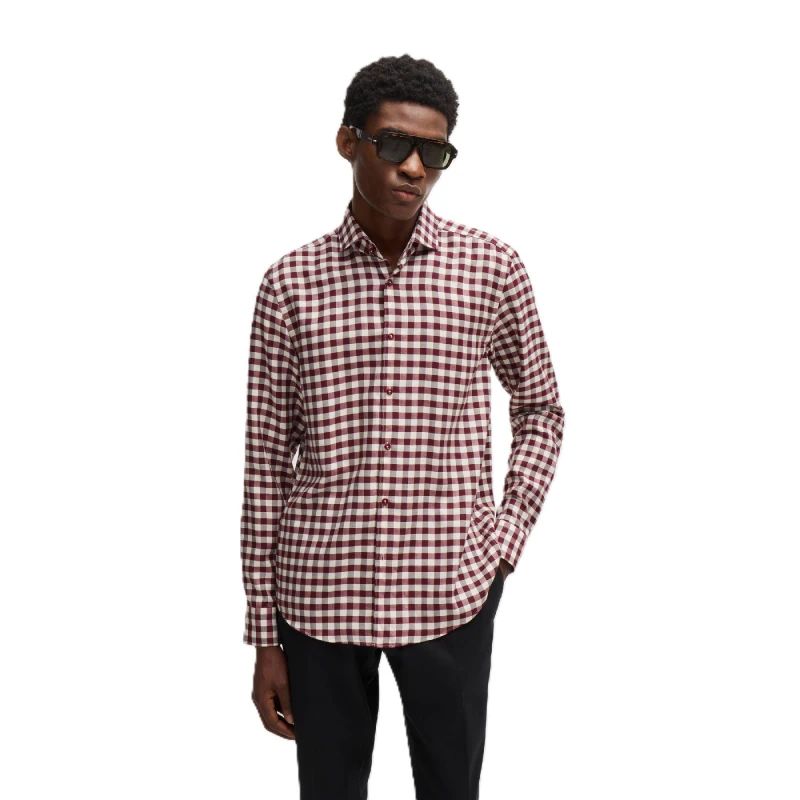 Image of Boss Mens C Hal Spread Long Sleeve Oxford Shirt Dark Red male 14.5 inch