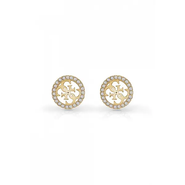 Image of Guess Jewellery Ladies Gold Plated 12mm 4G Logo & Pave Frame Stud