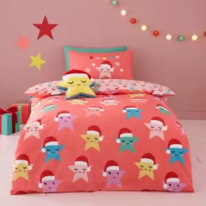 Image of Cosatto Christmas Happy Stars 100% Cotton Reversible Duvet Cover Set, Red, Junior