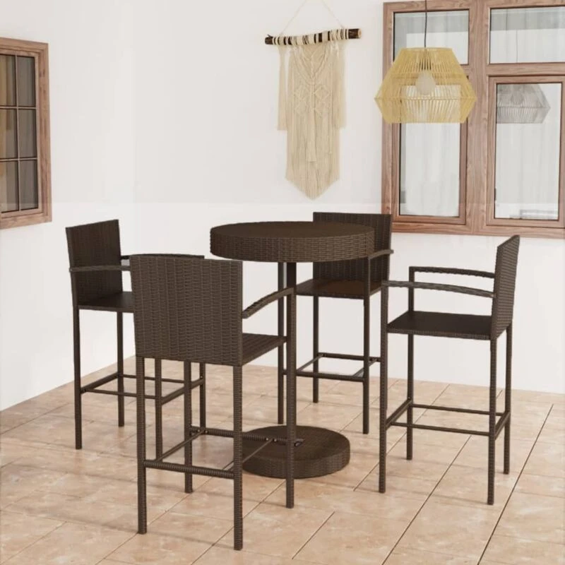 Image of MINKUROW Minkurow - 5 Piece Garden Bar Set Poly Rattan Brown vidaXL YX3064771