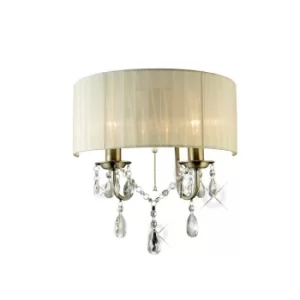 image of Olivia Wall Lamp Switched with Ivory Cream Shade 2 Light Antique Brass, Crystal