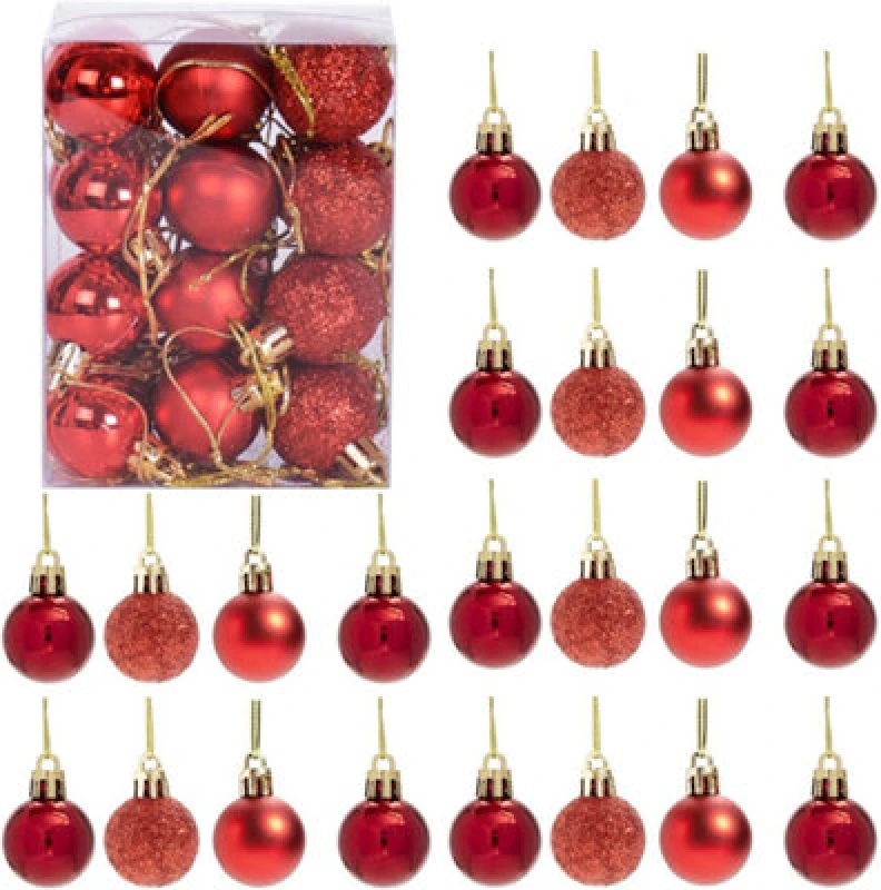 Image of Shatchi 30mm/24Pcs Christmas Baubles Shatterproof Red,Tree Decorations Red