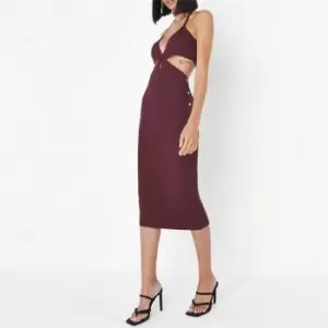 image of Missguided Rib Cut Out Button Detail Midaxi Dress - Red