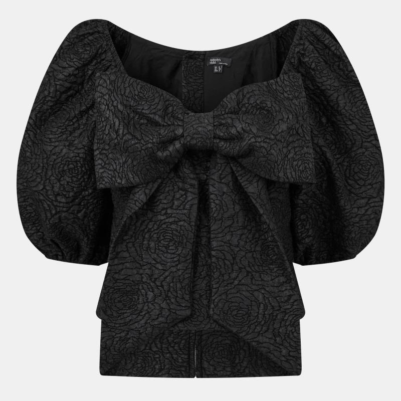 Image of Nobodys Child Womens Greta Puff Sleeve Top Black female 4 (3XS)