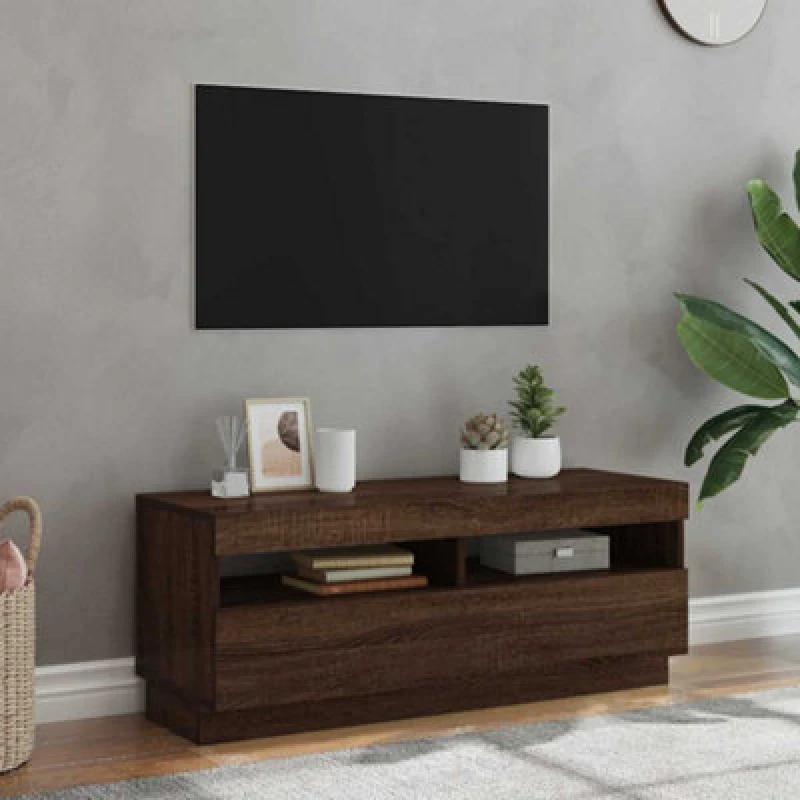 Image of vidaXL TV Cabinet with LED Lights Brown Oak 100x35x40 cm, Brown 815722