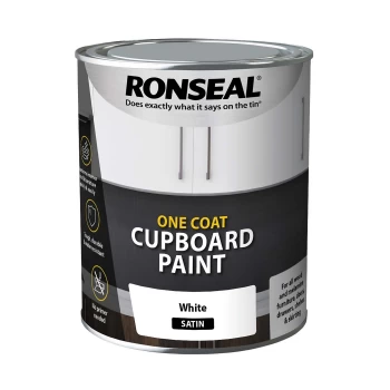 image of Ronseal One Coat Cupboard Paint White Satin - 750ml