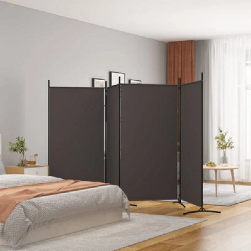 Image of Vidaxl 4-panel Room Divider Brown 346X180 Cm Fabric, Brown 350263