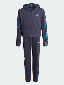 Image of adidas Older Girls Printed Cropped Tracksuit - Navy/Multi, Navy/Multi, Size 11-12 Years, Women