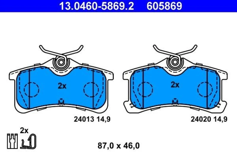 Image of ATE 13.0460-5869.2 Brake pad set with acoustic wear warning Brake Pad Set,disc brake (402)