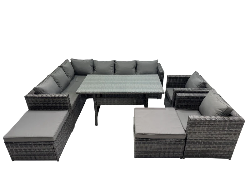 Image of Fimous Outdoor PE Rattan Sofa Set with with 2 Big Stool in Dark Grey Dark Grey Unisex
