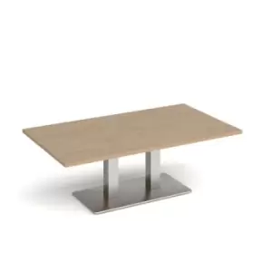 Image of Eros rectangular coffee table with flat brushed steel rectangular base and twin uprights 1400mm x 800mm - kendal oak