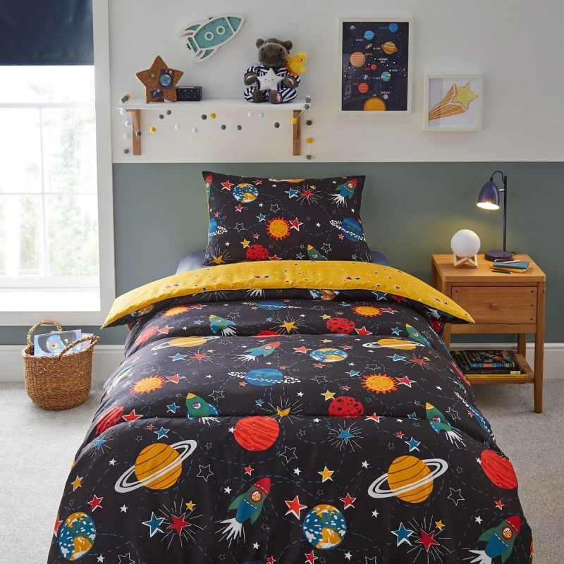 Image of Silentnight Healthy Growth Coverless Single Duvet And Pillowcase Set - 9 Tog - Space - Multi Print VKUJU Unisex
