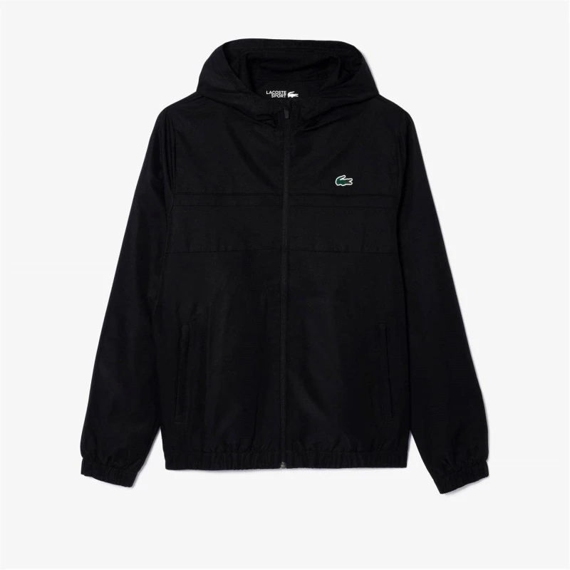 Image of Lacoste Zipped Hooded Taffeta Sport Jacket - Black S