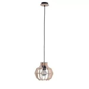 image of Bento Wire Frame Pendant Ceiling Light Black, Wood, 28cm, 1x E27