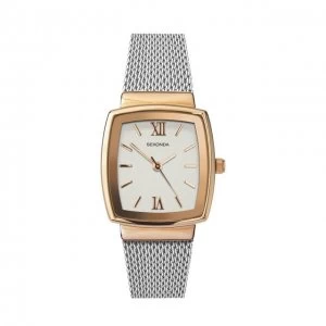 image of Sekonda Square Dial Rose Tone & Stainless Steel Mesh Ladies Watch 40074