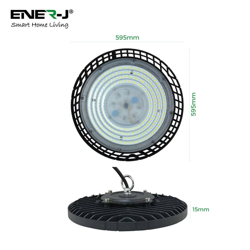 Image of ENER-J 150W UFO LED High Bay Light 4000K Super Bright IP65 Waterproof Neutral in Black Unisex