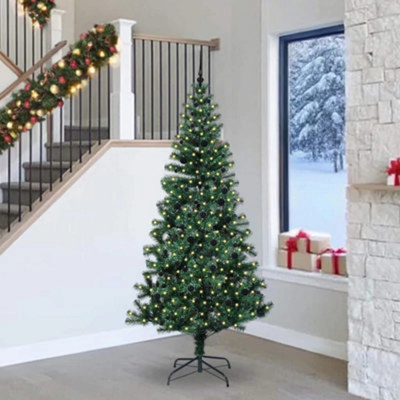 Image of Vidaxl Artificial Pre-Lit Christmas Tree Green 240 Cm Pvc And Metal