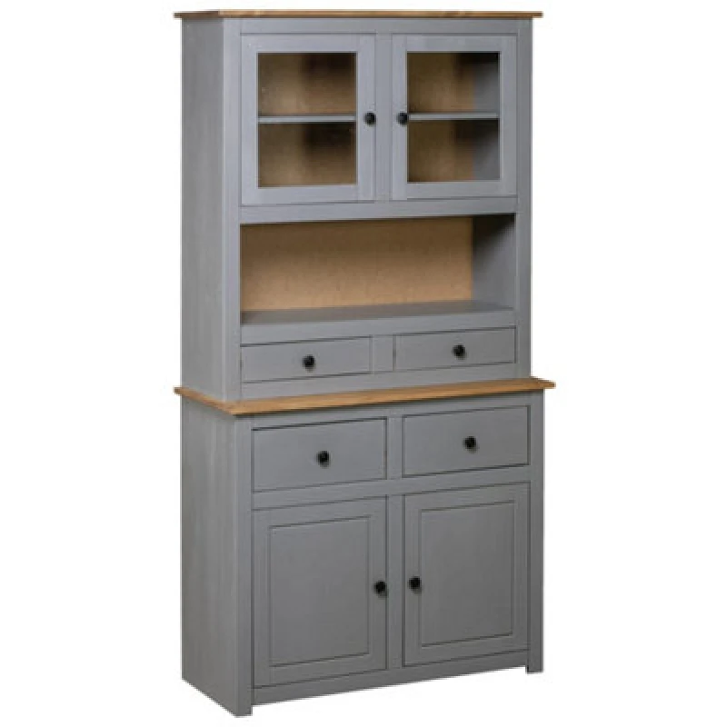 Image of vidaXL Solid Wood Pine Panama Range Highboard Grey Wooden Furniture Cabinet