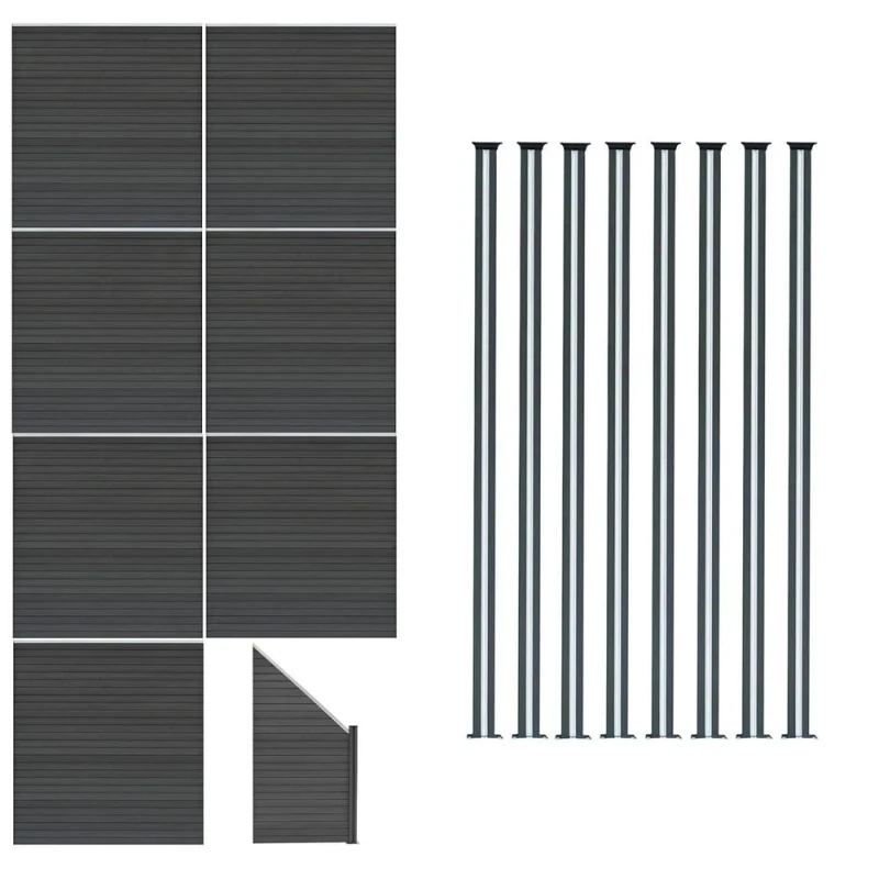 Image of Monstershop Composite Fence Panels, Angled Piece & LED Posts 6ft x 43ft - Grey Grey Unisex
