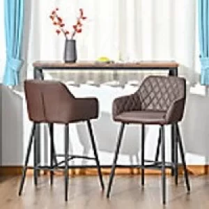 image of Homcom Retro Leather Bar Stool Brown 2 Pieces