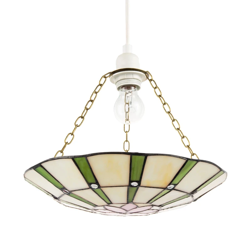 Image of Happy Homewares Forest Green & Pink Floral Tiffany Stained Glass Pendant Lamp Shade Green Unisex