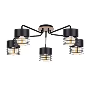 Casa Multi Arm Semi Flush Ceiling Light Black, Wood, 70cm, 5x E27