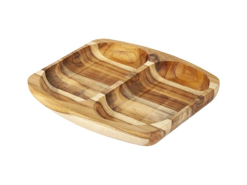 Image of Stolf Teak Wood Snack Serving Board with 2 Divisions 24 x 21cm Natural unisex