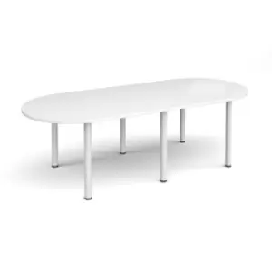 image of Radial end meeting table 2400mm x 1000mm with 6 white radial legs - white