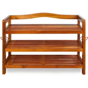 Image of Shoe Rack Acacia Wood Storage Organiser Wooden 3 Shelves