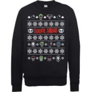 Image of DC Comics Suicide Squad Character Faces Black Christmas Sweatshirt - L - Black
