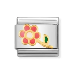 Image of Nomination Classic Gold Pink Flower with Stem Charm