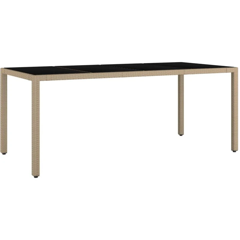 Image of VIDAXL Garden Table with Glass Top Beige Poly Rattan&Tempered Glass Vidaxl 319556
