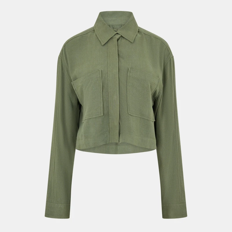 Image of Jack Wills Linen-Blend Shacket - Green Green 6