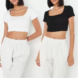 image of Missguided Shirred Bodice Jersey Crop Top Wb - Multi