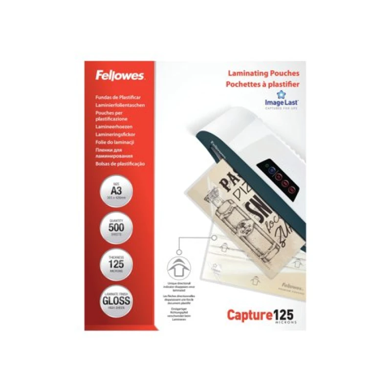 Image of Fellowes Fellowes Laminating Pouches 250 Micron Total Thickness Gloss A3 (Pack of 500) 100144250 100144250