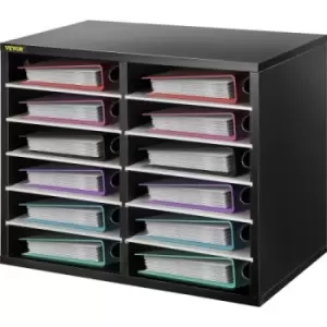 image of VEVOR Wood Literature Organizer, 12 Compartments, Adjustable Shelves, Medium Density Fiberboard Mail Center, Office Home Storage for Files, Documents,