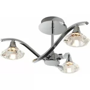 Image of Loops - Semi Flush Ceiling Light Chrome Clear Crystal 3 Bulb Hanging Pendant Lamp Shade