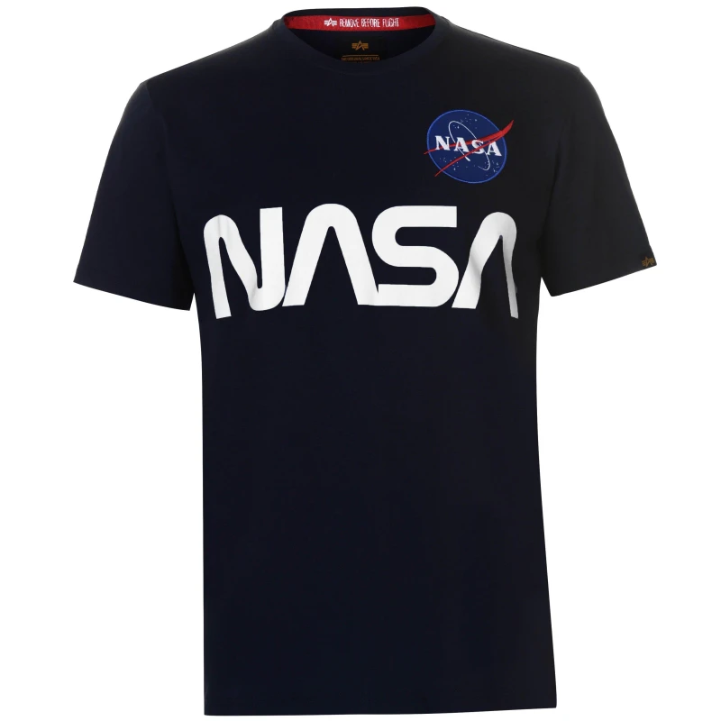 Image of Alpha Industries NASA Reflective T-Shirt - Blue Blue S