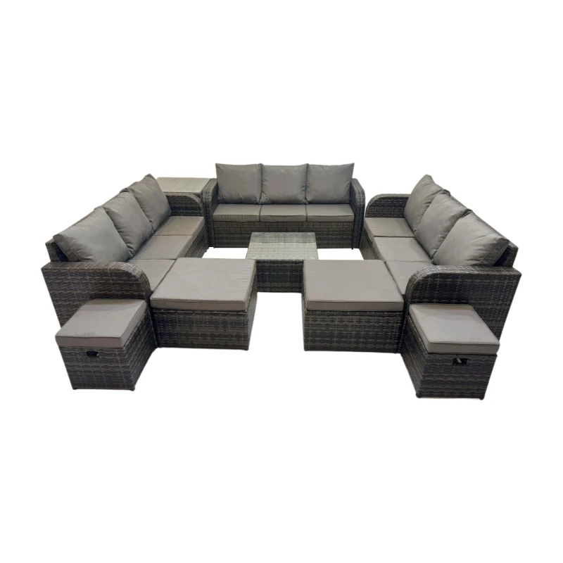 Image of Fimous Rattan Garden Outdoor Furniture Set with 4 Stools Side Table in Dark Grey Dark Grey Unisex