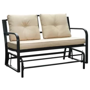 image of Outsunny 2-Person Outdoor Loveseat Glider Bench Rocking Chair for Patio, Garden, Yard, Porch with Armrest and Cushions, Khaki