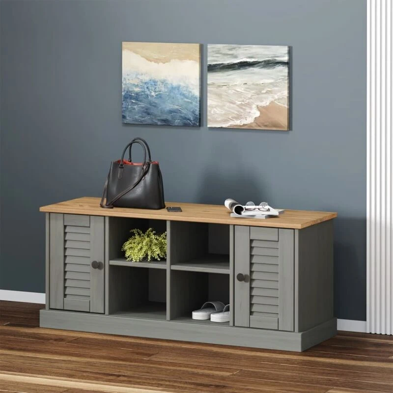 Image of VIDAXL Shoe Bench vigo Grey 106x35x45cm Solid Wood Pine Vidaxl 8720845845940