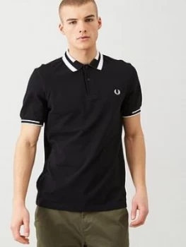 Image of Fred Perry Block Tipped Polo Shirt - Black, Size L, Men